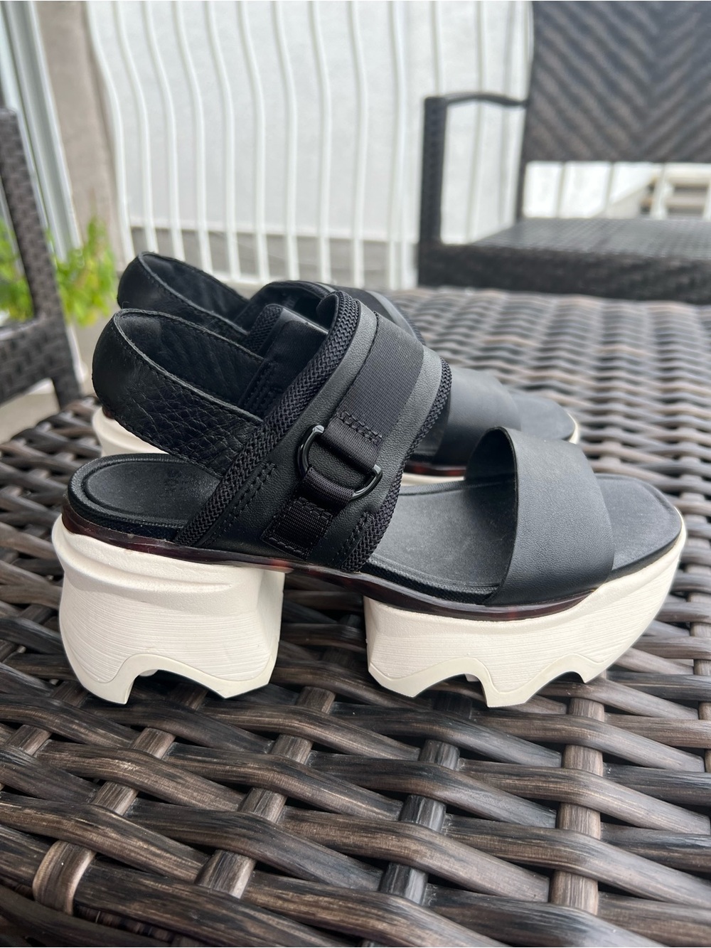 Sorel Black Platform Sandals with White Chunky Sole